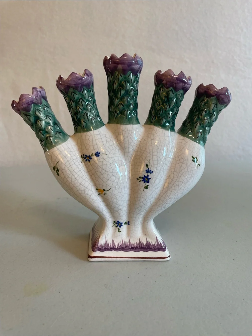 Tulip Vase Met Museum of Art Portugal Hand Painted 5 Finger Ceramic Tulipiere